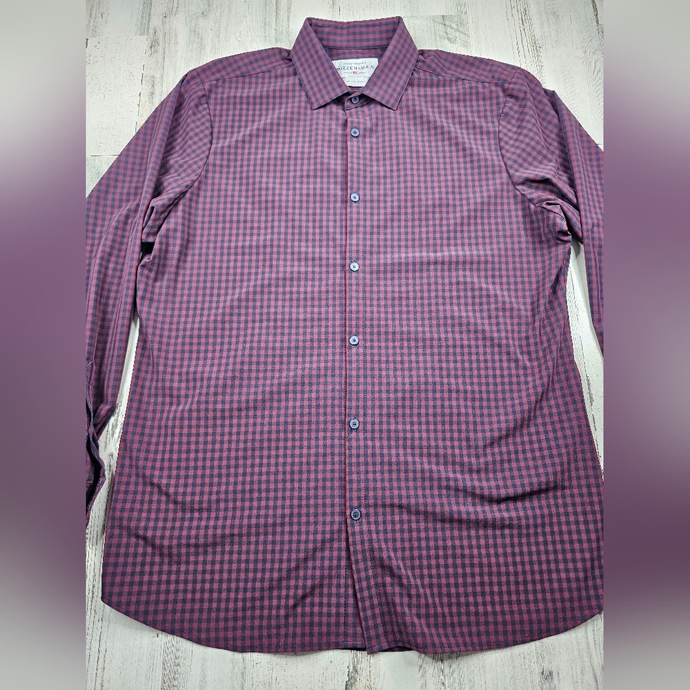 Mizzen + Main Leeward Red Blue Check Button Up Trim Fit Shirt Men's Size XXL